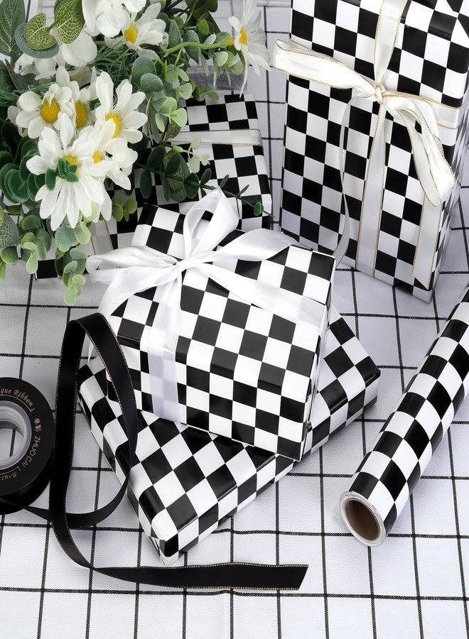 Welpurch 1 Roll Christmas Checkered Wrapping Paper - Mini Roll - 17in x 32.8Ft Black Checkered Pattern Gift Wrap Paper for Race Car Birthday Party Wrapping Supplies - Image 4